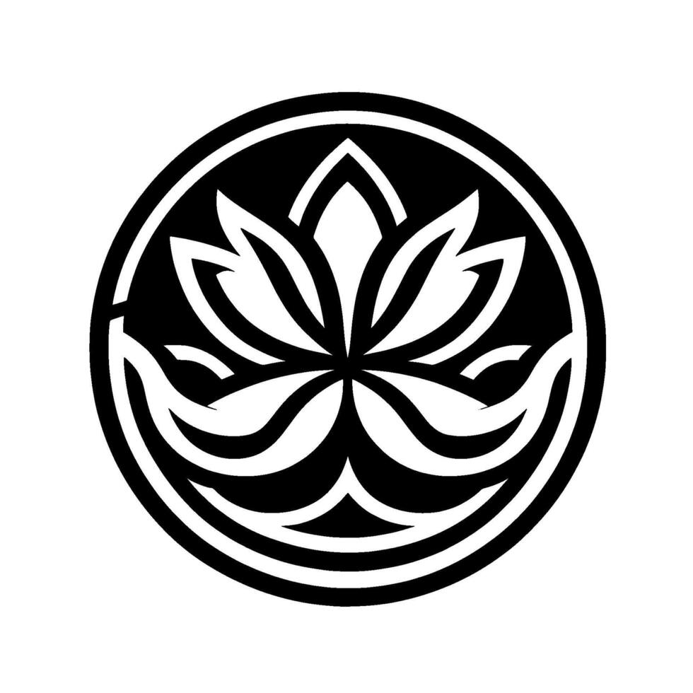 Minimalist Black and White Lotus Encased in a Circular Frame, Evoking Calmness and Simplicity. vector