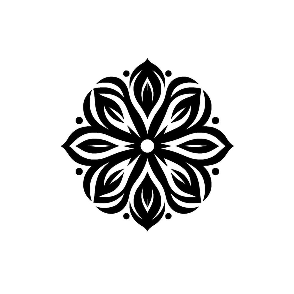 Elegant black and white floral with layered petals radiating from a central circle, creating a symmetrical, stylized, and modern geometric composition. vector