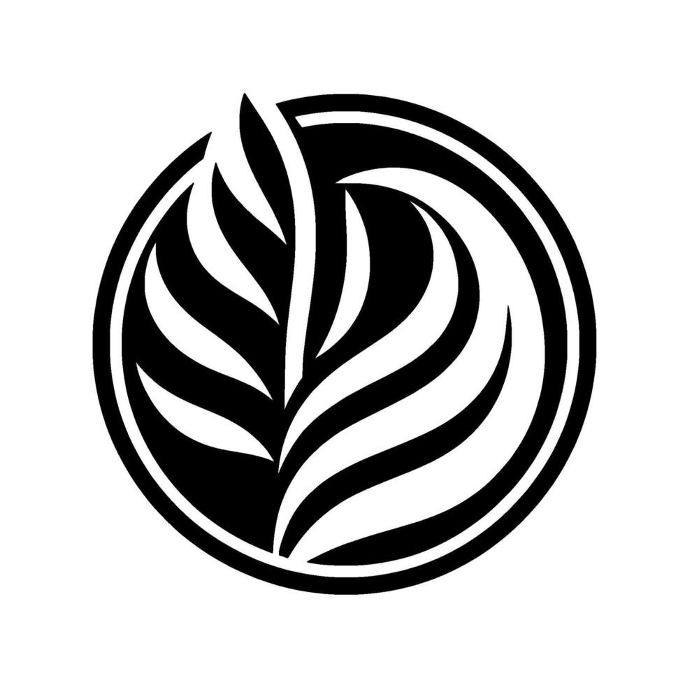 Elegant Black and White Design A Circular Emblem Featuring a stylized leaf motif with layered, curved segments, set against a clean white backdrop. vector