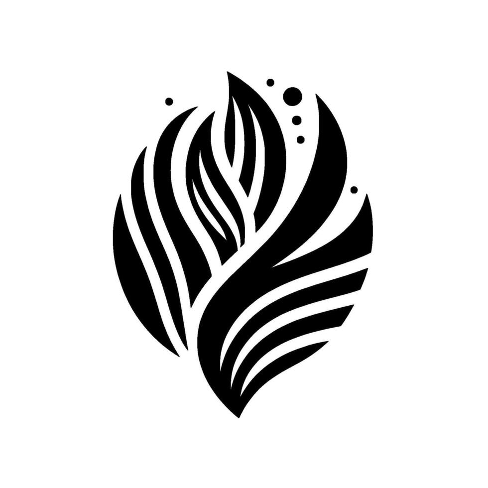 Bold Black and White Geometric Floral with Leaflike Shapes, Illustrative Composition, and Circular Accents. vector