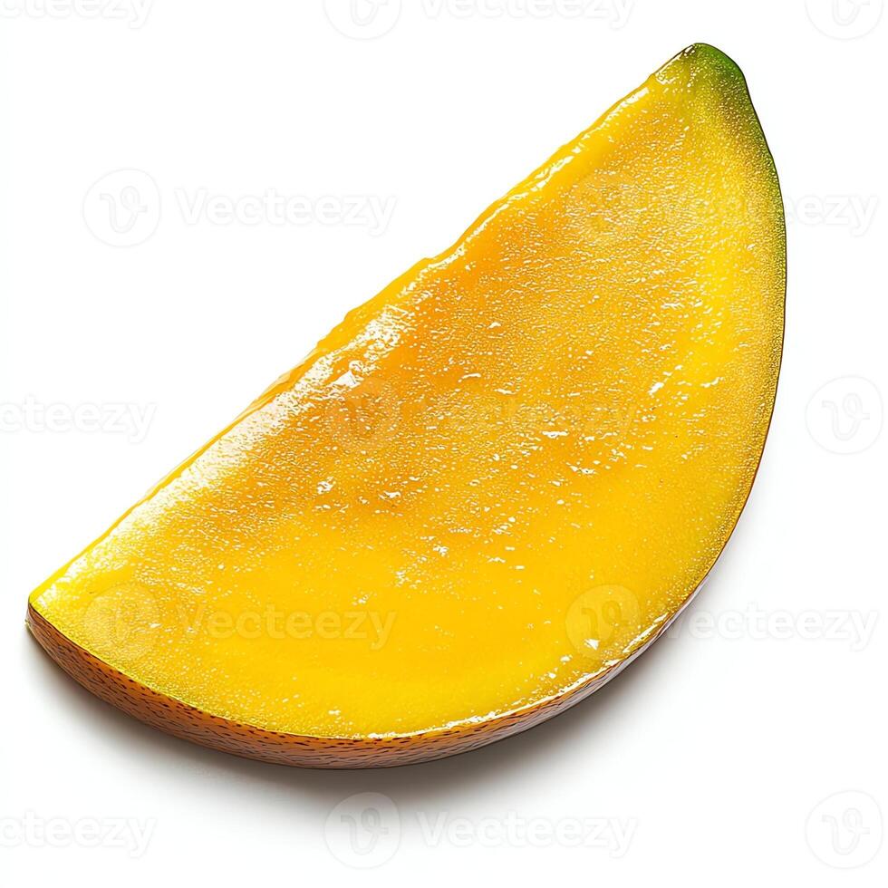 Ripe Mango Slice Close-up on White Background Fresh Tropical Fruit photo