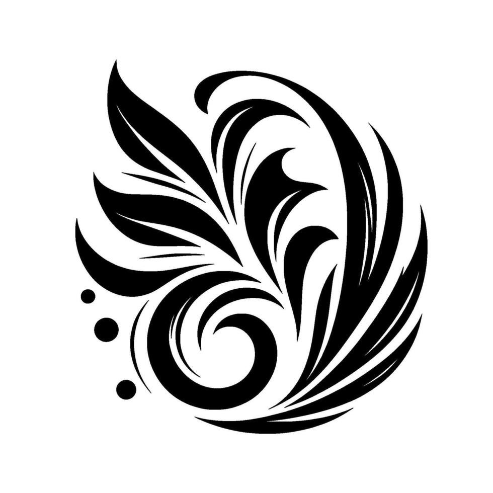 Abstract Black and White Floral with Spirals, Leaves, and Dots Elegant, Stylized Composition. vector