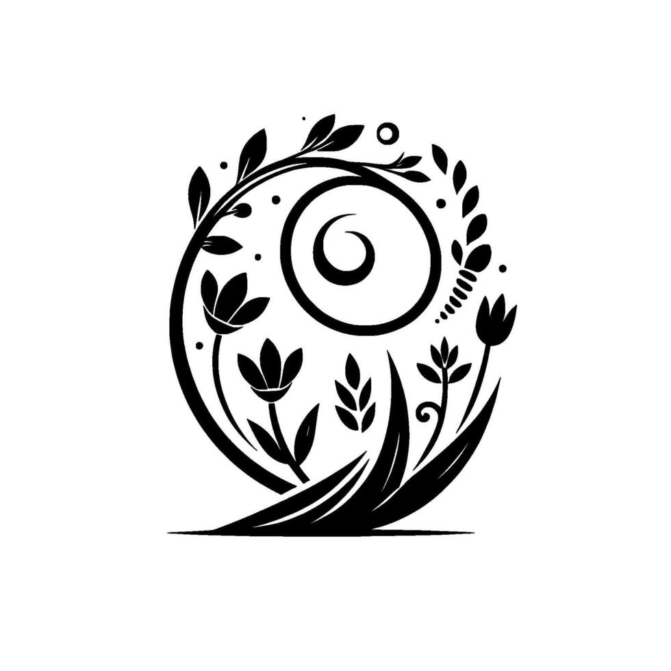 Elegant Black White Floral Mandala with Spiral, Featuring Leaves, Flowers, and Ornamental Elements for or Design. vector