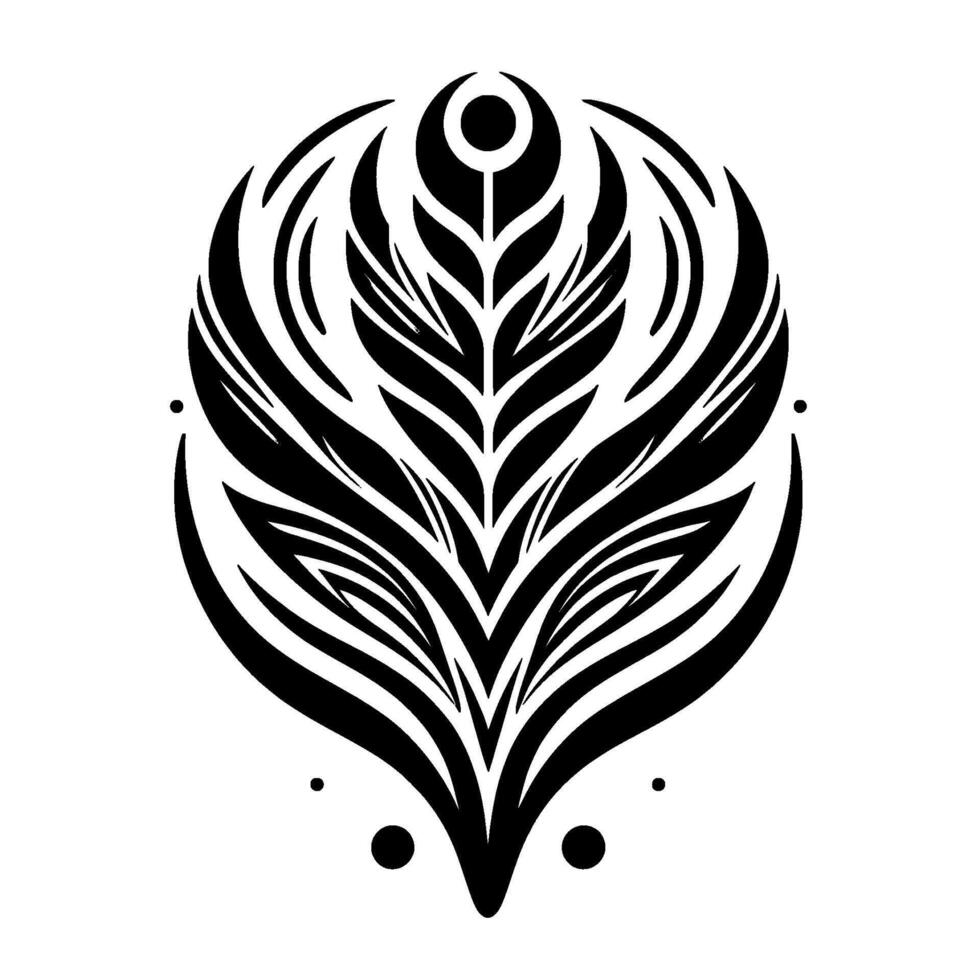 Abstract Black and White FeatherLike with Symmetrical Lines, Dots, and Circular Top, Art vector