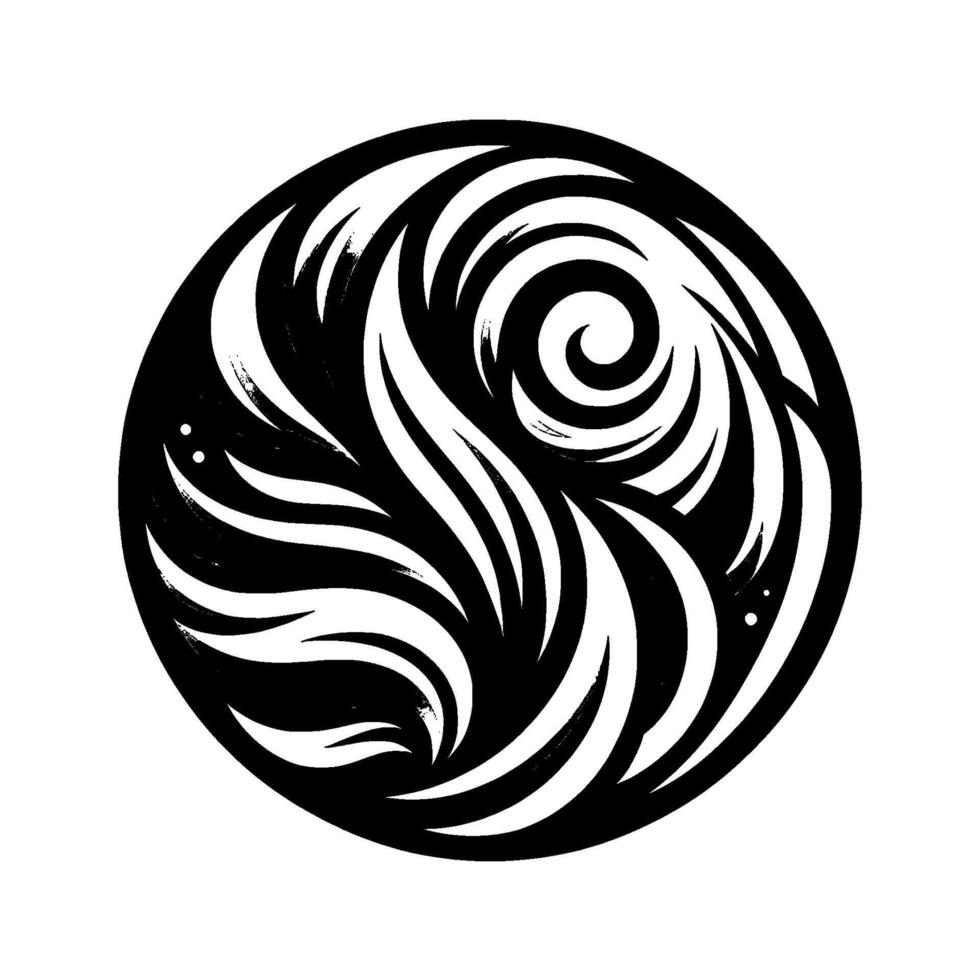 Abstract Black and White Circular Featuring Swirling Lines and a Central Spiral, Evoking Movement and Energy. vector