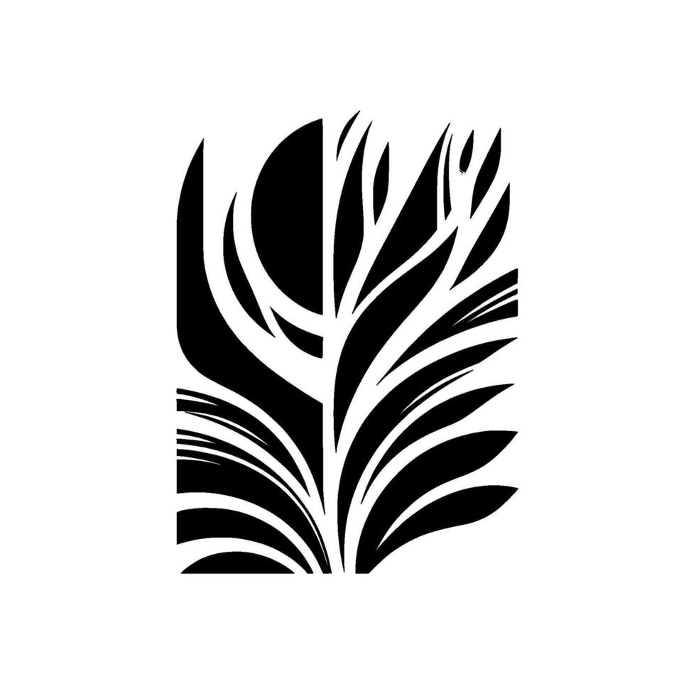 Abstract Monochrome Botanical Composition Symmetrical, stylized representation of foliage, contrasting black forms against a white backdrop. vector