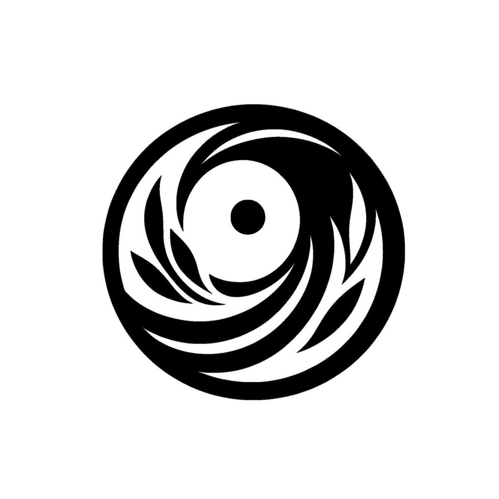 Black and White Circular Abstract Resembling a Hurricane or Whirlwind, Featuring Flowing Lines Central Dot. vector