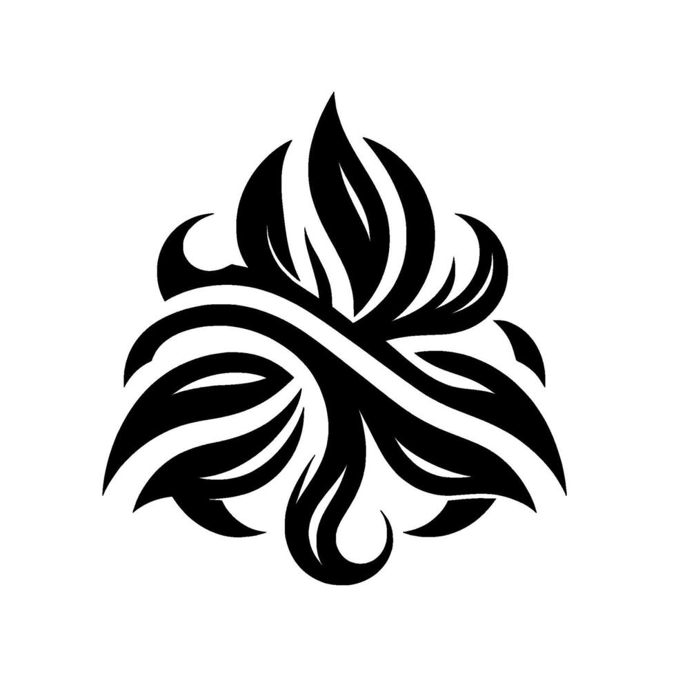 Intricate Black and White Floral Emblem Symmetric, Abstract, and Ornamental with Spiraling Tendrils and Leaflike Forms on a White Background. vector