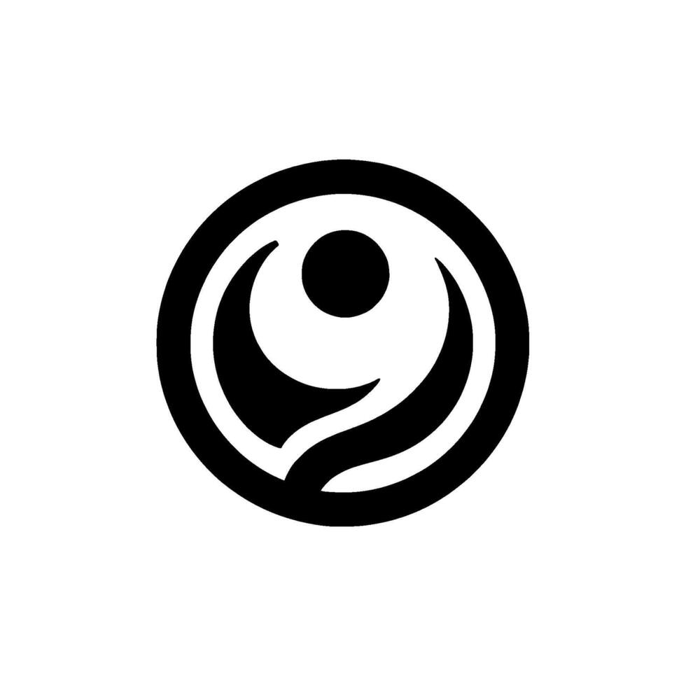 A minimalist, symmetrical black and white featuring a central dot encircled by stylized, curved shapes, evoking a sense of harmony. vector