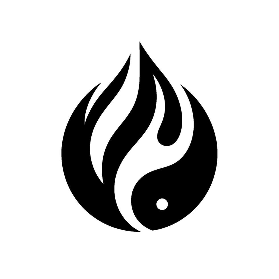 A stylized black and white graphic, shaped like a flame or teardrop, combining elements of a Yin Yang symbol. vector