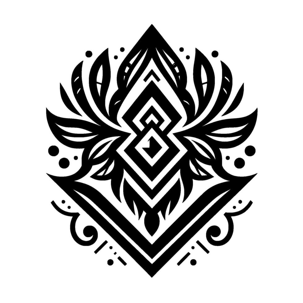 Elegant black and white symmetrical geometric featuring floral elements, evoking a sense of balance, harmony, and abstract beauty, perfect for decorative use. vector