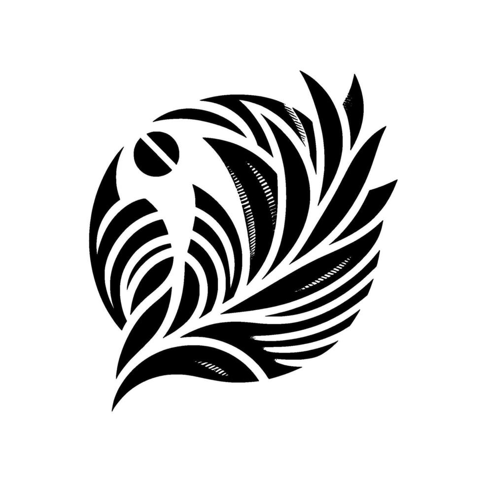 Abstract Black and White FeatherLike Design, Symmetric Composition, Minimalist, Circular Shape, Bold Lines, Decorative Artwork. vector