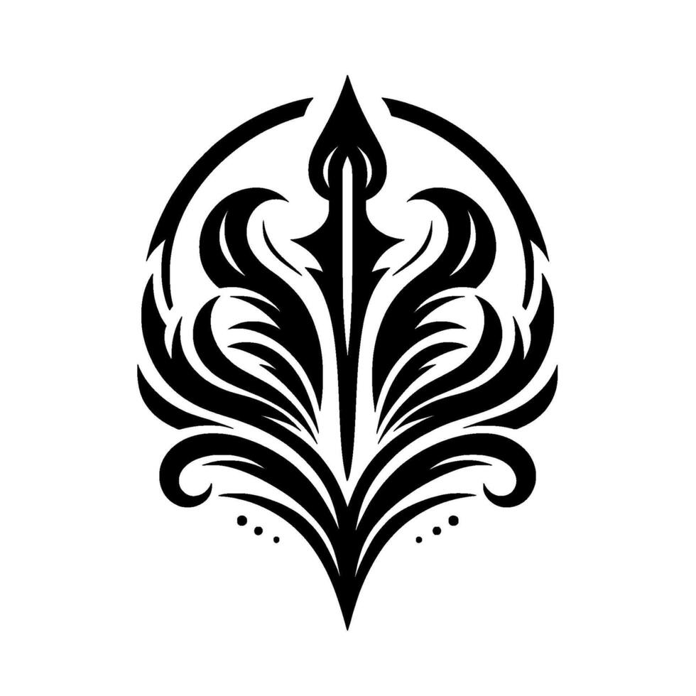 Elegant Black and White Symmetric Floral Motif, Featuring Arcs, Leaves, and Geometric in a Style. vector