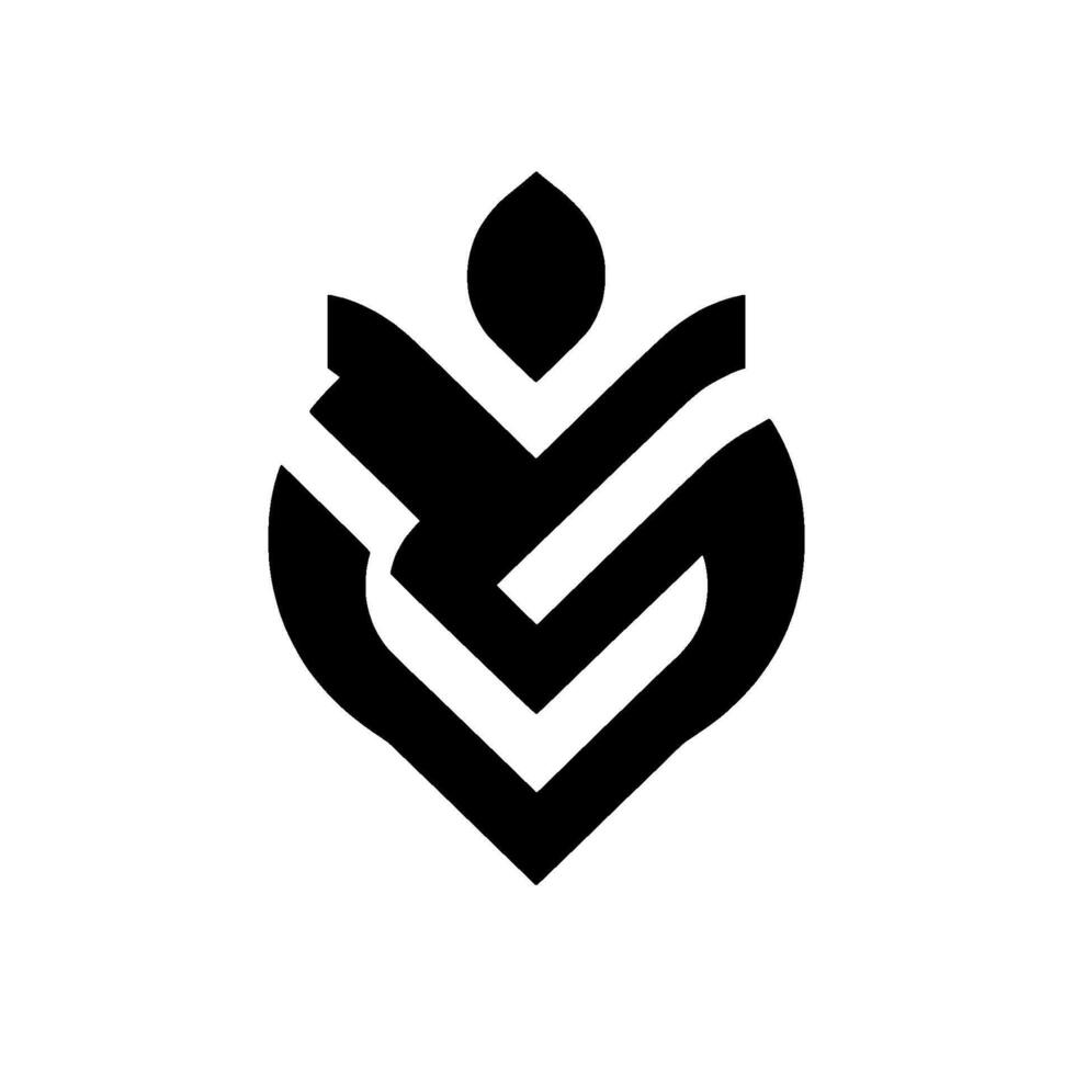 A stylized, minimalist black and white featuring a floral or organic shape with interconnected lines and an abstract petal design. vector
