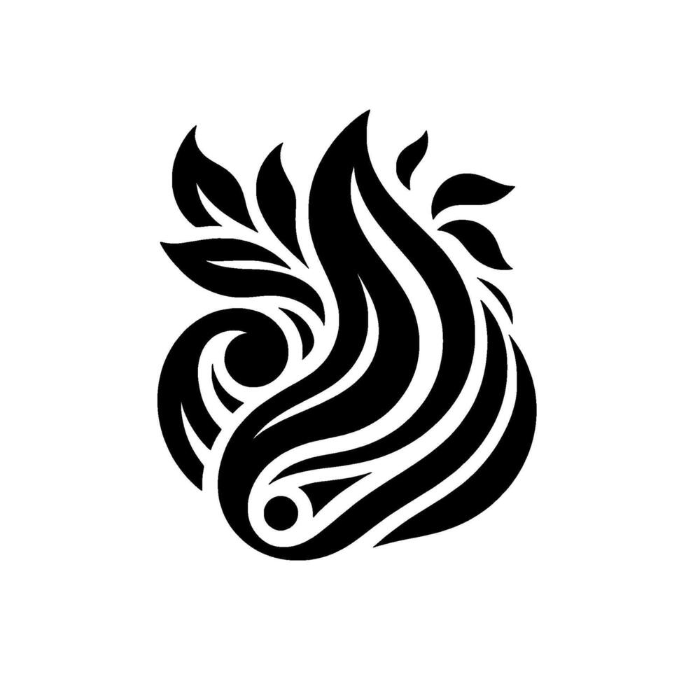 Black and White Abstract Ornamental Featuring Swirls, Leaves, and Fluid Lines on a White Background vector