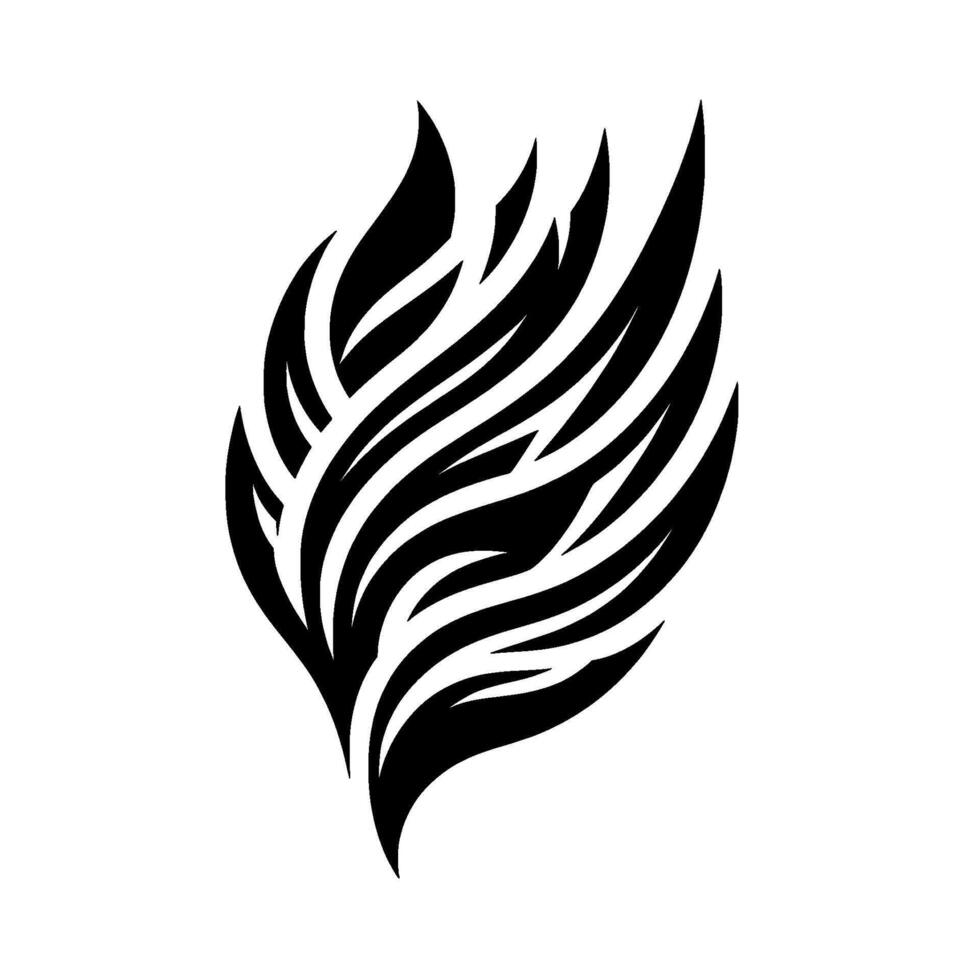 A stylized black tribal feather against a crisp white background, evoking a sense of strength and elegance with dynamic curving lines. vector