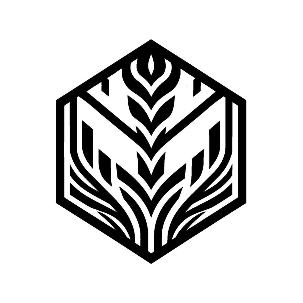Geometric Abstract A Hexagonal Composition of Interwoven, LeafLike Forms in Monochrome, Suggesting Growth Structure. vector