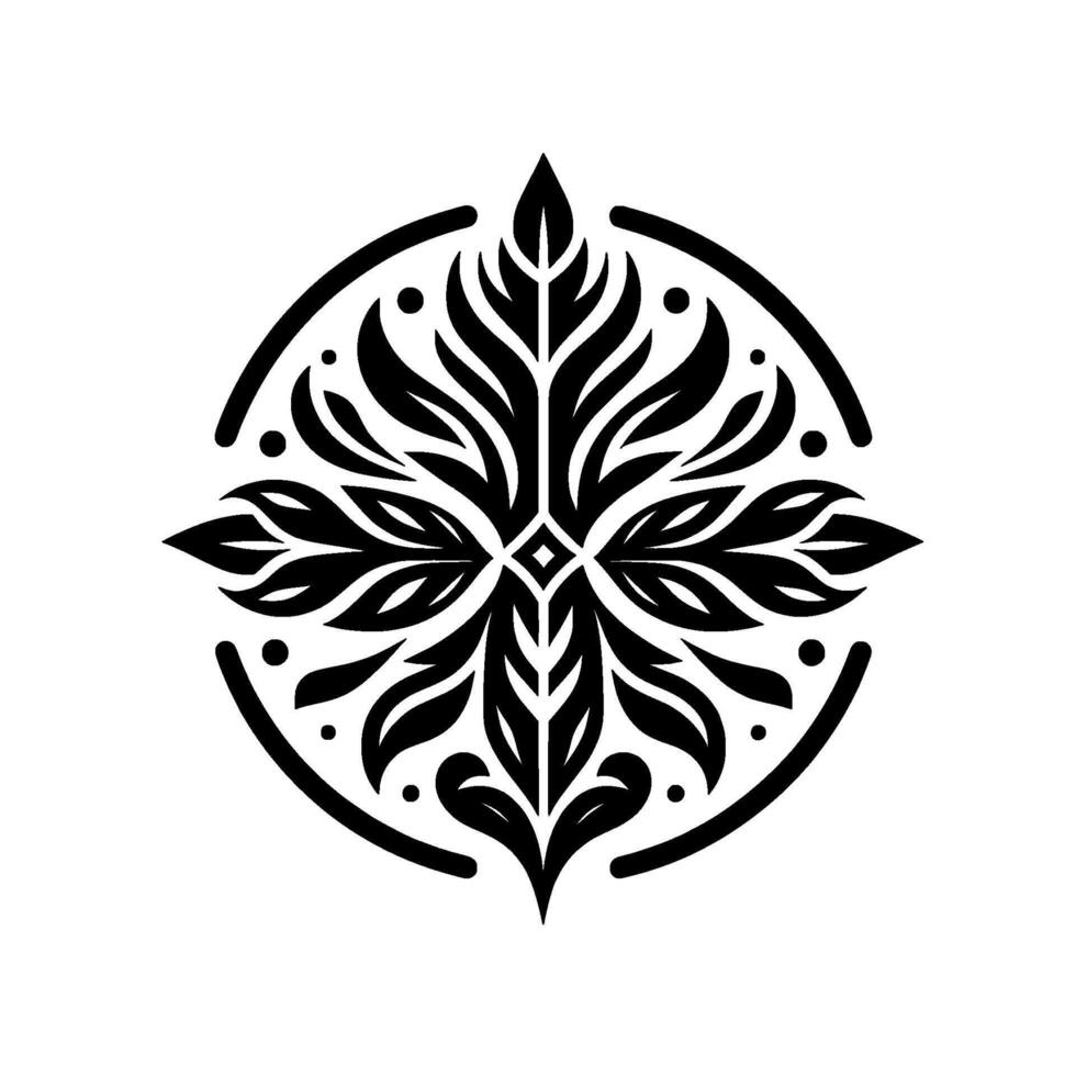 Symmetrical Black and White Floral Mandala with Circular Frame and Ornate Leaf Patterns, Expressing Balance Harmony vector