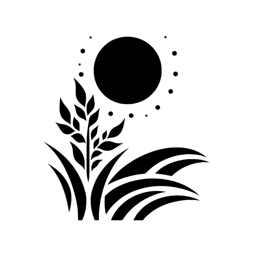 Minimalist Black and White Illustration Sun, Plant, and Fields, a Simple, Modern, and Aesthetic Design. vector
