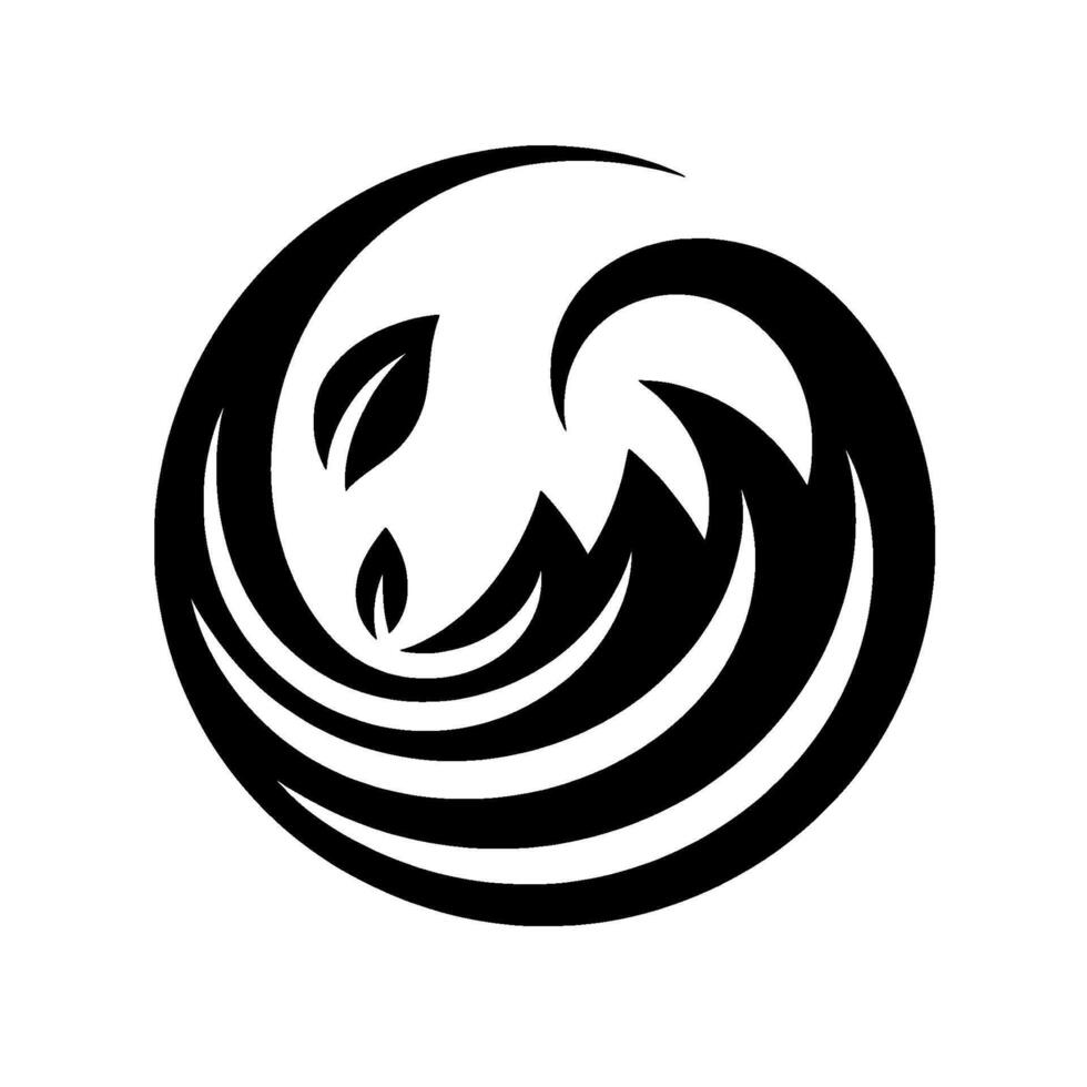 Circular Black White Composition featuring Abstract Leaves and WaveLike Forms, Creating a Harmonious, NatureInspired, and Serene Design. vector