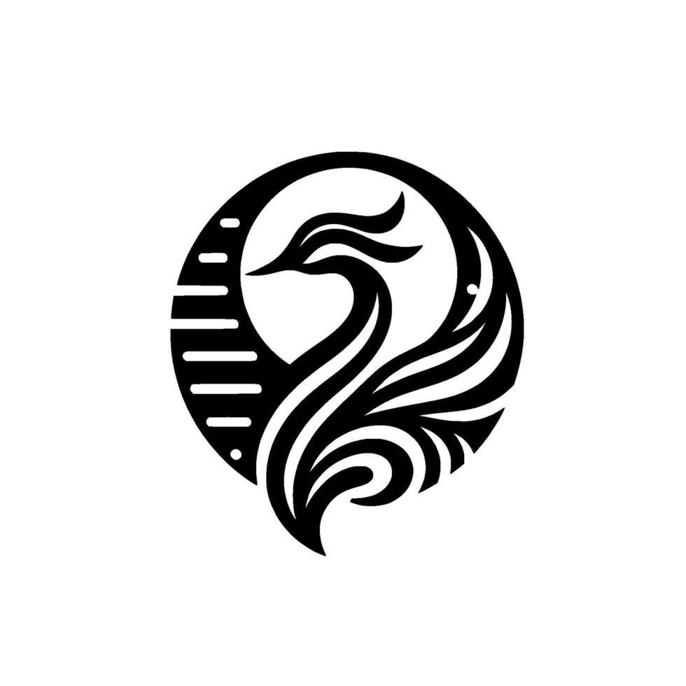 Elegant Silhouette of a Swan Within a Circular Frame, Defined by Bold Black Lines Against a Pure White Background, Evoking Minimalism and Harmony. vector