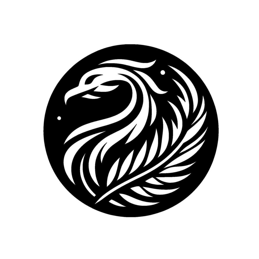 A minimalist black and white circular emblem featuring a stylized eagle incorporating a leaf or feather element. vector