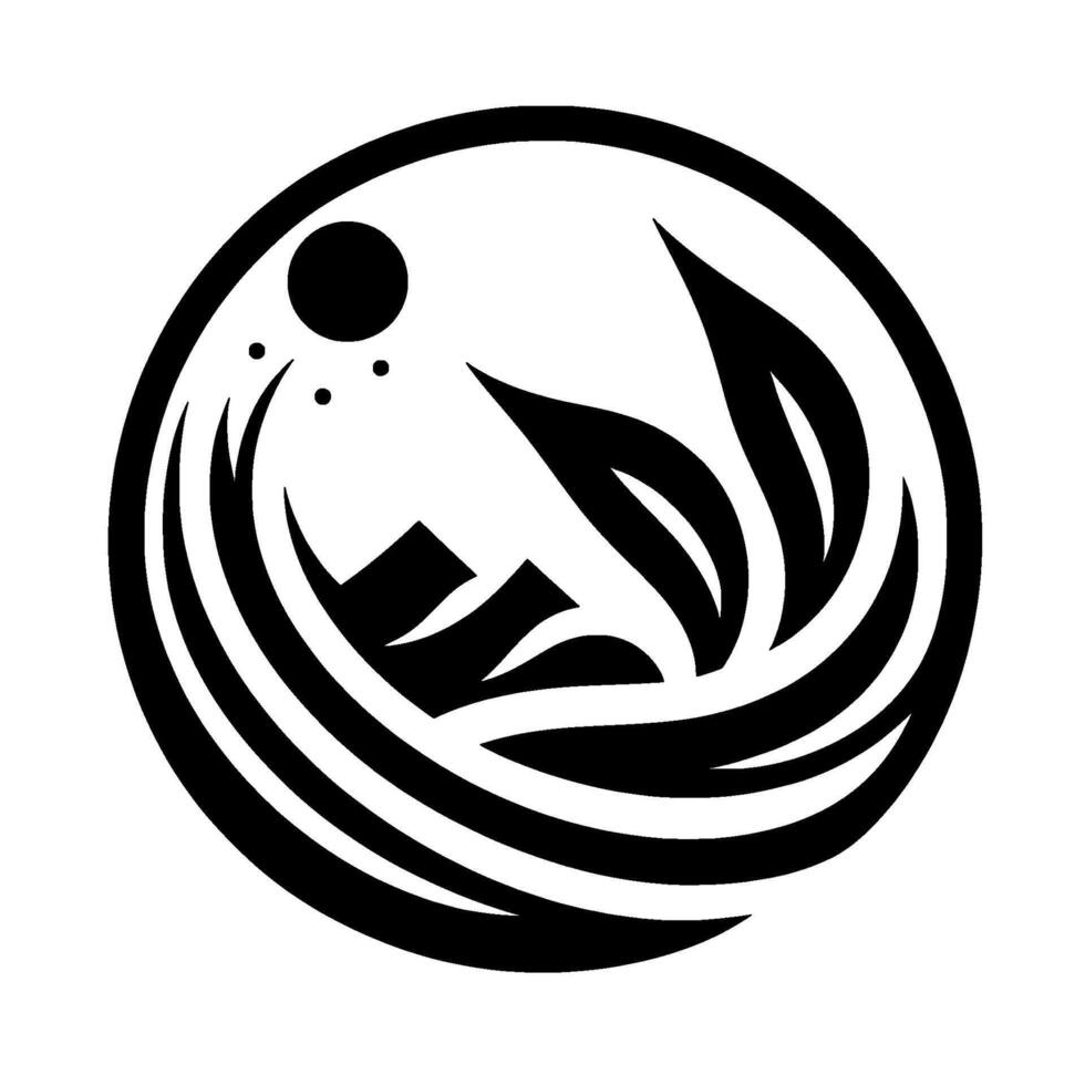 Circular Black and White Featuring a Sun, Flowing Lines, and Organic Shapes, Evoking Nature and Minimalism. vector