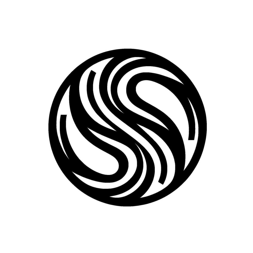 Abstract Circular Design Sshaped Swirls in Black and White within a Circle, Emphasizing Movement and Harmony. vector