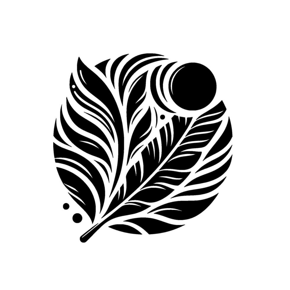 Intricate Black and White Circular Design A stylized feather composition within a circle, evoking a sense of elegance, simplicity, and natural motifs. vector