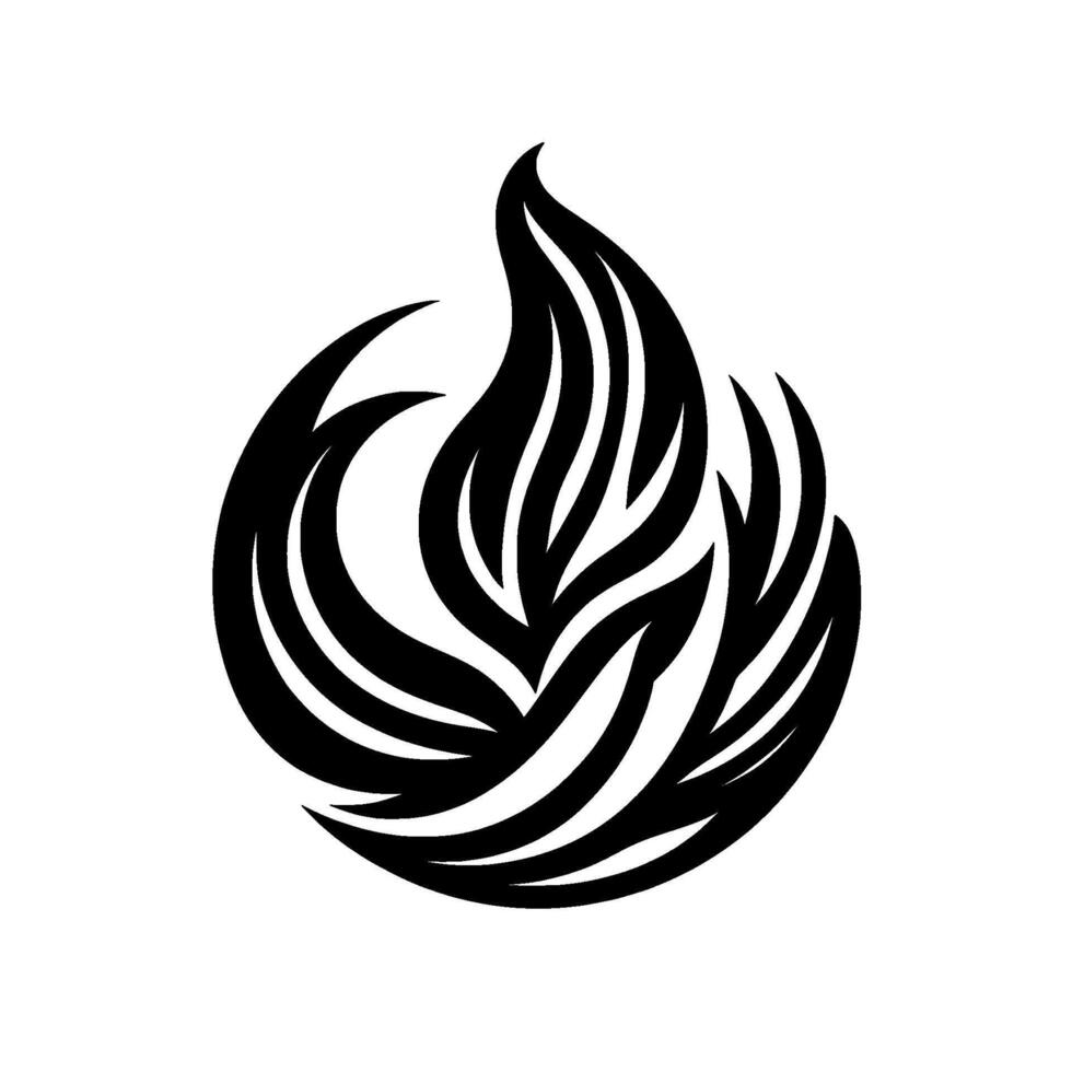 Abstract Black and White Featuring a Stylized Flame or FeatherLike Motif with Curved and Pointed Elements on a Pristine White Background. vector