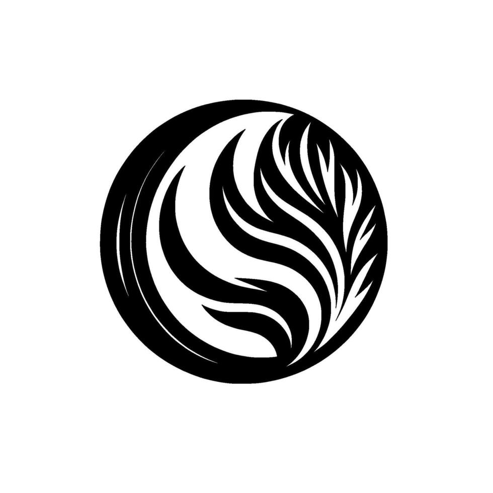 Abstract black and white circular featuring stylized leaflike elements and fluid, curved lines on a pristine white background. vector