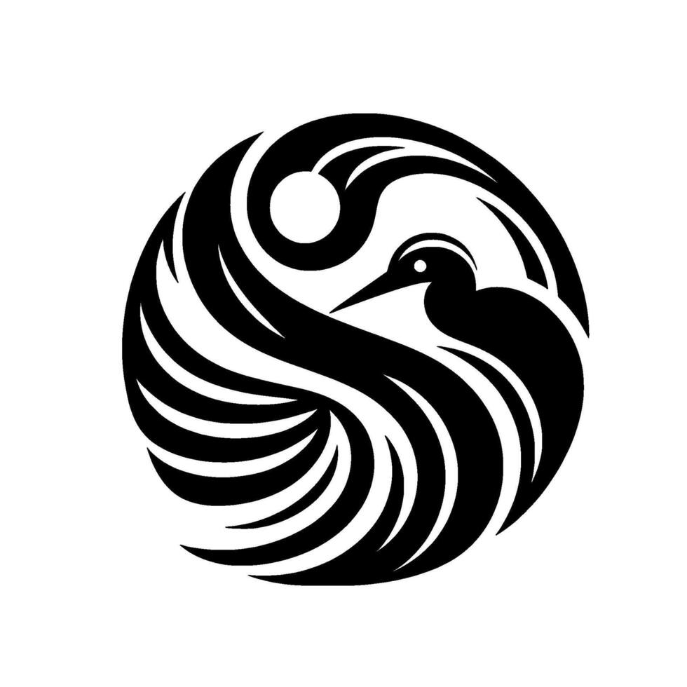 Abstract Monochrome Bird Silhouette Within a Stylized Circular Design, Conveying Flight and Serenity vector