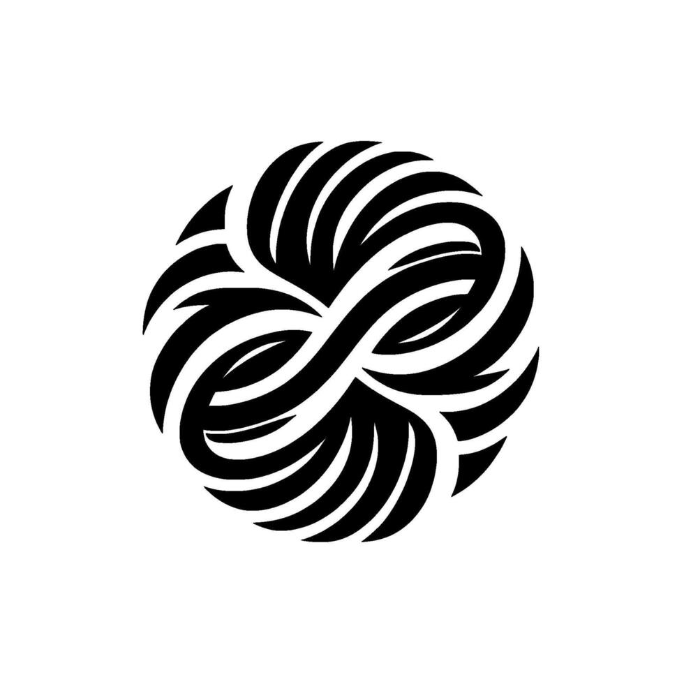 Abstract Black and White Circular Design Intricate Intertwined Lines Forming a Symbolic Composition on White Background. vector