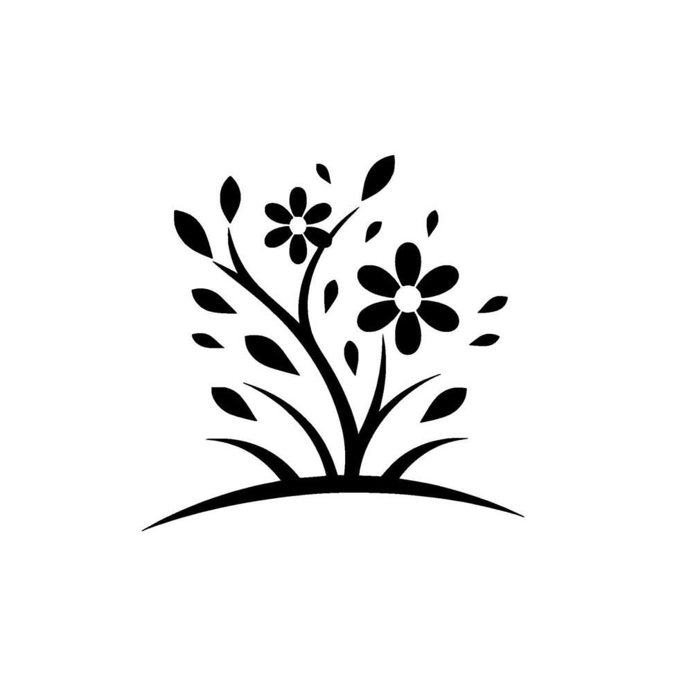 Minimalist Black and White Floral Illustration Stylized flowers and leaves, set against a clean white background, embodies elegance and simplicity. vector