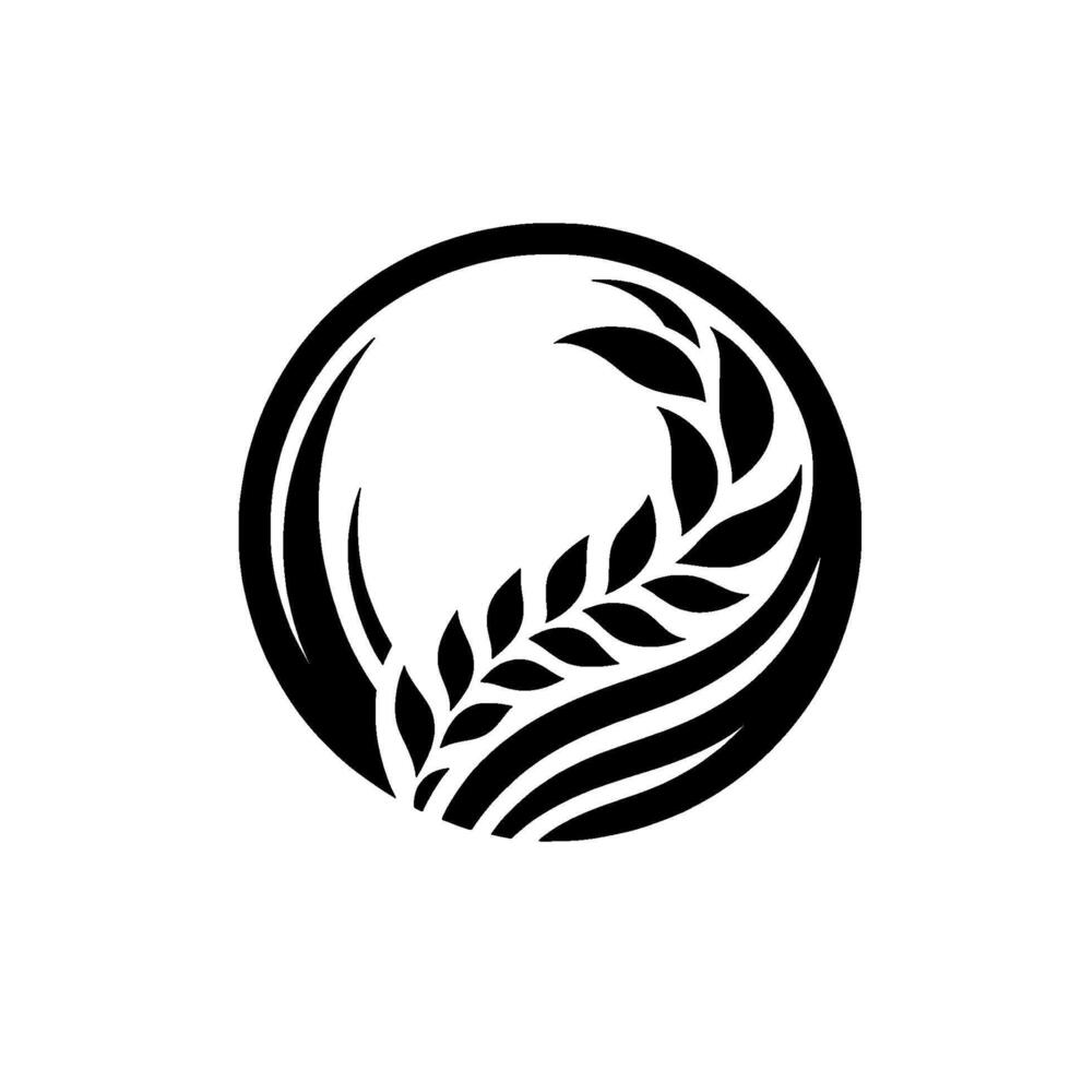 Minimalist Black and White Emblem Wheat Stalk Within a Circle, Symbolizing Nature and Abundance. vector