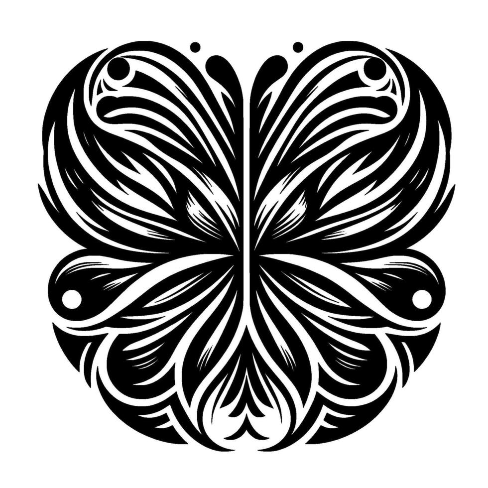 Symmetrical Black and White of a Stylized Floral or Butterflylike on White Background vector