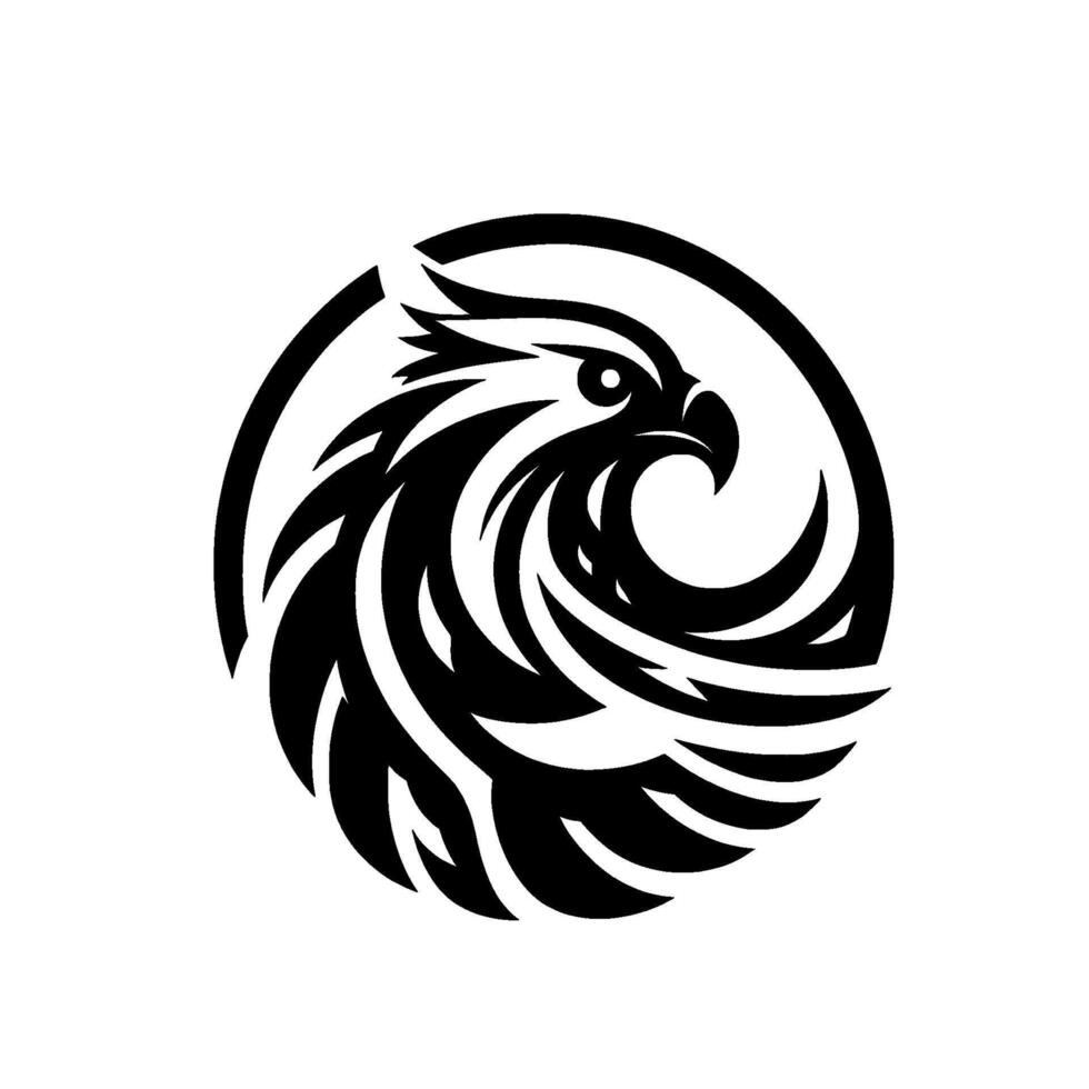 Bold Monochrome Eagle Crest A stylized, swirling of an eagles head within a circular frame, exuding strength and precision. vector