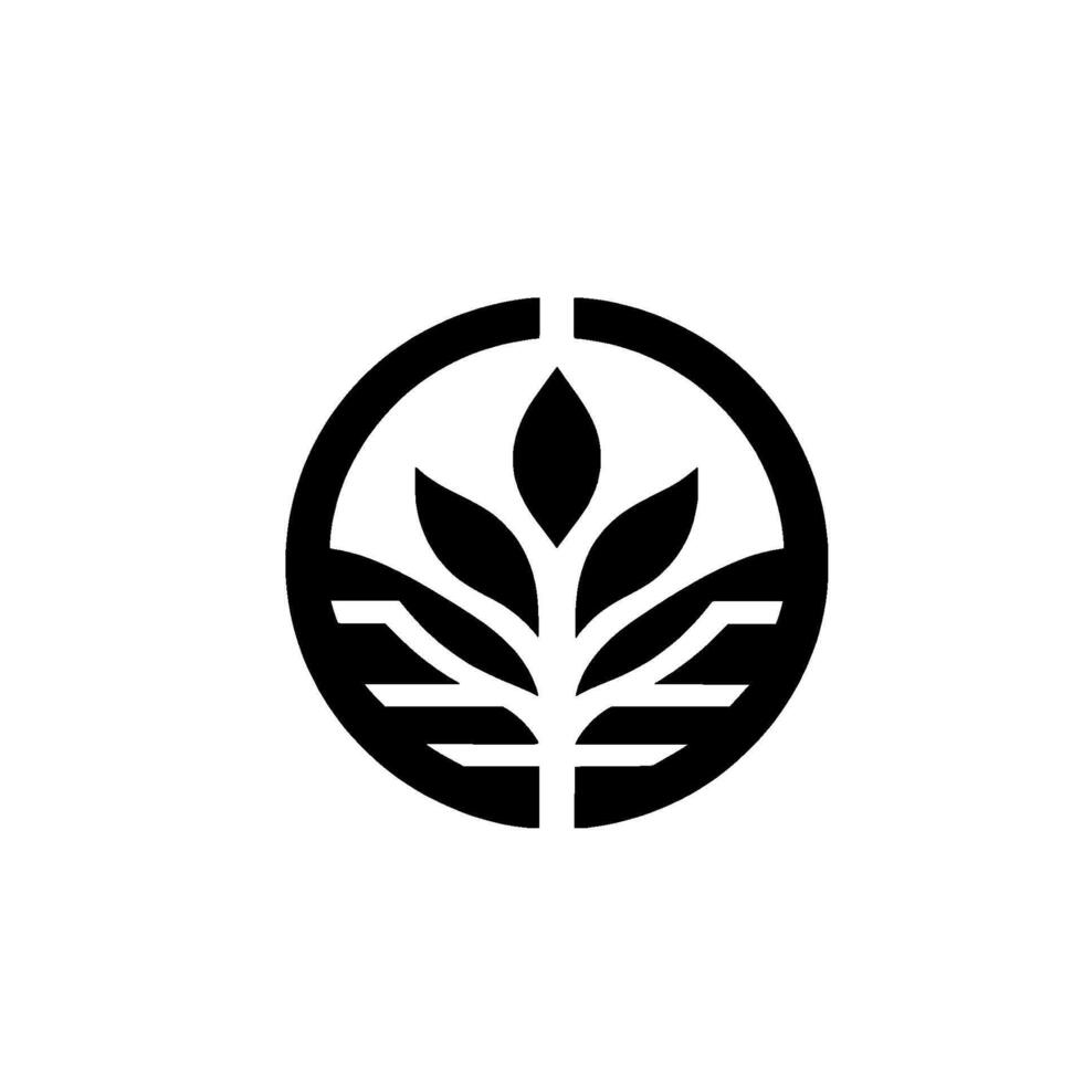 Minimalist Black and White Logo A stylized leaf contained within a circle, evoking growth and natures essence. vector