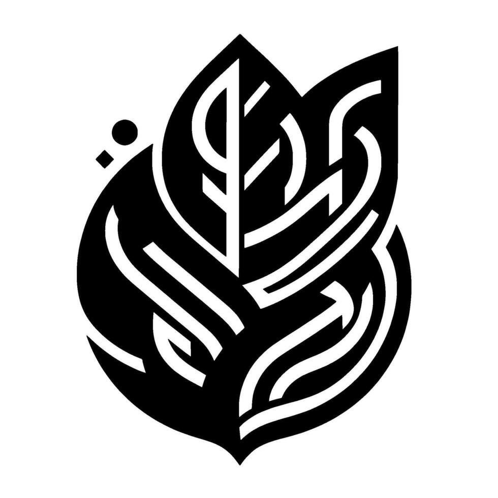 Black and White Geometric Leaf with Intertwined Lines, Featuring Minimalist Aesthetic and Negative Space vector