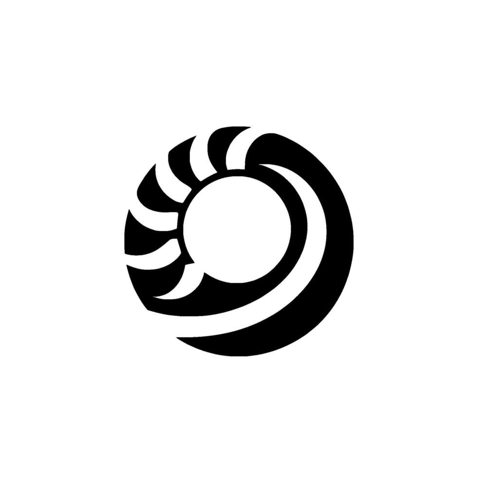 Minimalist black and white circular featuring stylized wave and sunlike elements creating a dynamic symbol, centered on a clean white background. vector