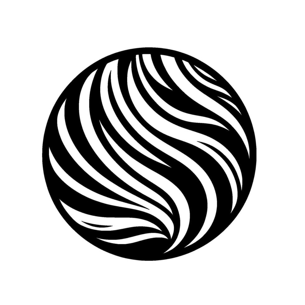 Stylized Black and White Circular Featuring Flowing, Curving Lines Resembling Waves Within a Rounded Silhouette. vector