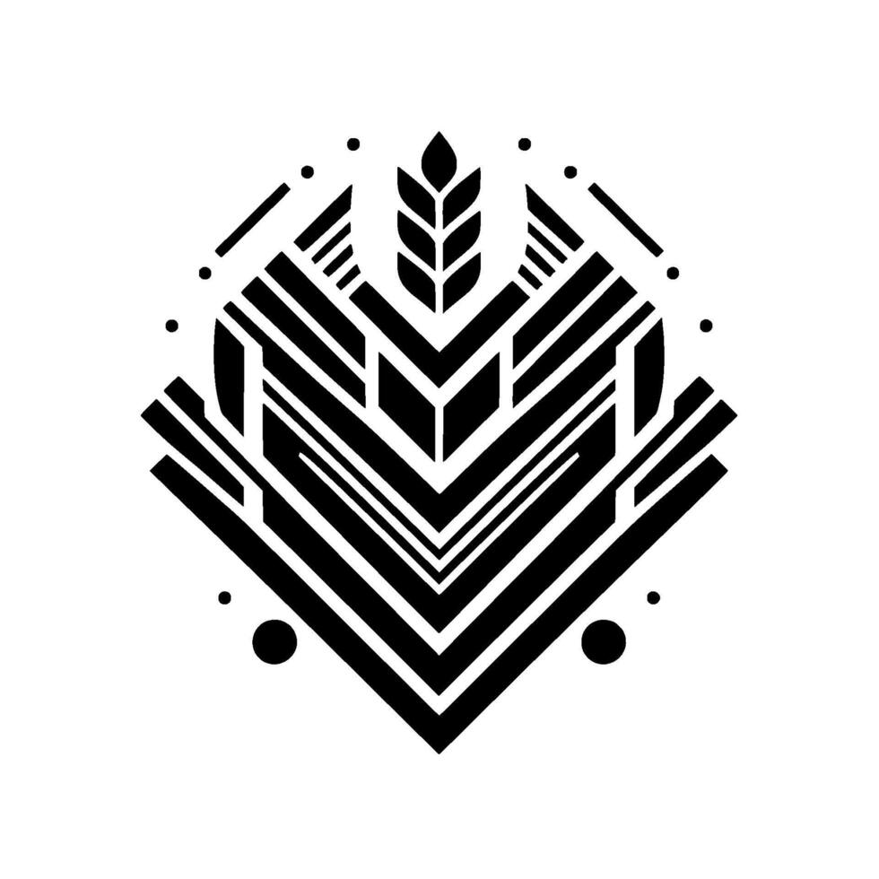 Geometric Black White Art Deco Design WheatInspired Abstract Composition with Lines, Angles, and Symmetry on a White Background. vector