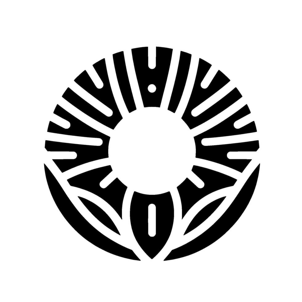 Bold Black and White Abstract Sunburst with Center Circle and Leafy Base, Minimalist for Logos and Decoration. vector