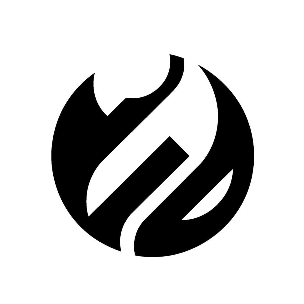Modern, Minimalist Geometric Design A stylized black and white emblem, circular in form with intersecting elements, showcasing a dynamic, abstract shape within a clean composition. vector