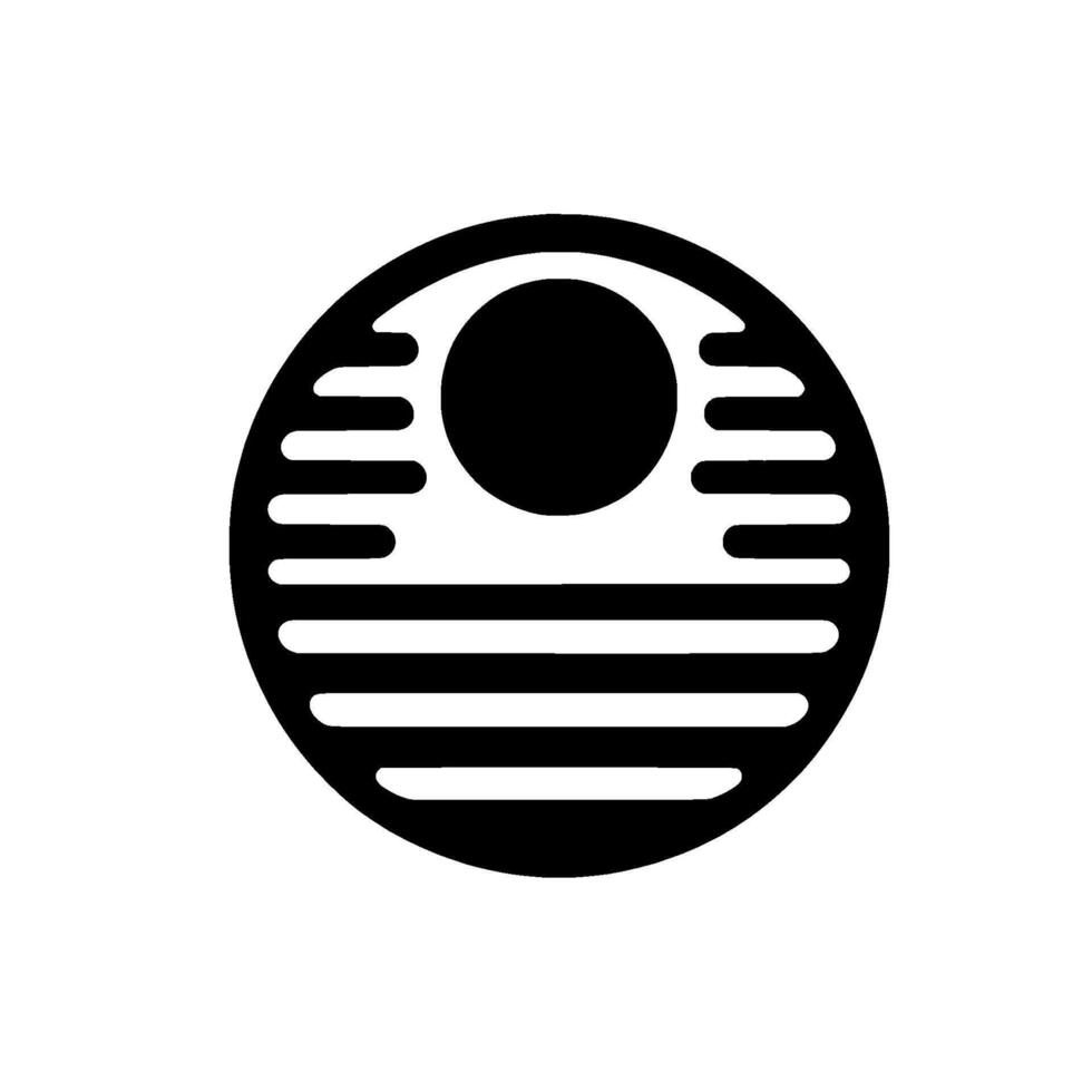 Minimalist Black and White Geometric Depicting a Circle, Sun, and Horizontal Lines, Suggesting SunriseSunset. vector