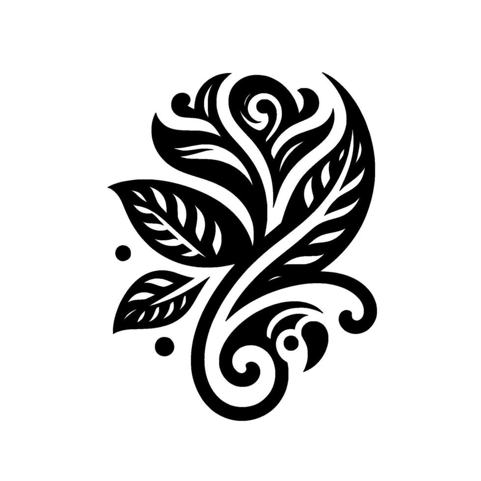 Elegant Black and White Floral Composed of Stylized Leaves, Swirls, and Dots, Evoking a Sense of Grace and Balance. vector
