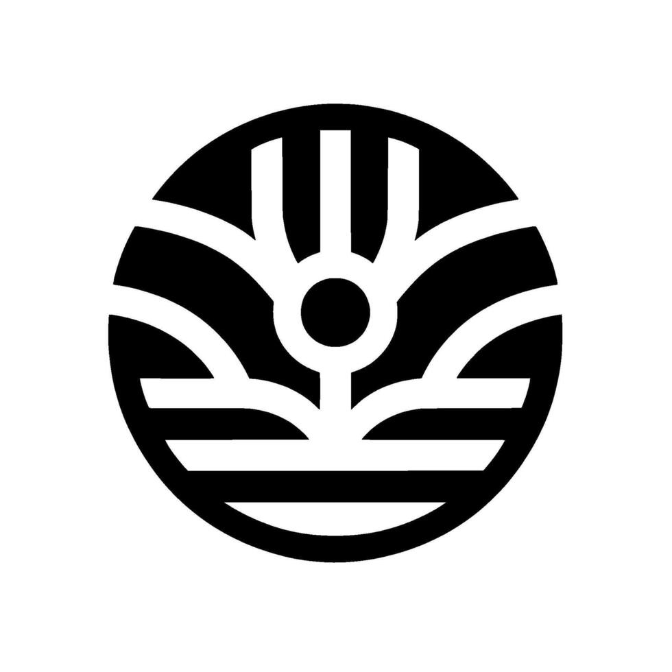 Abstract Black and White Circular Design Stylized Floral Motif with Curved Lines, Circles, and Stripes in a Minimalist Composition. vector