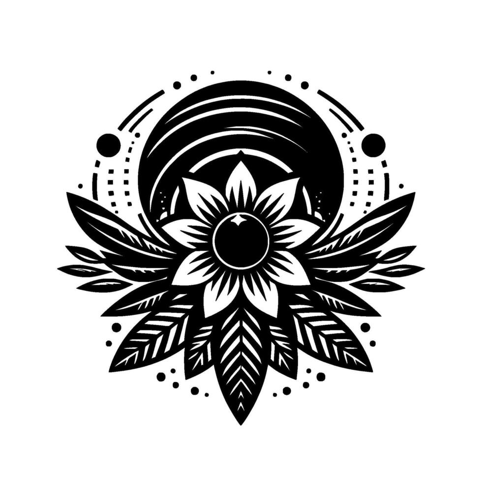 Intricate Black White Mandala Design Floral Symmetry with Geometric Accents Dot Detailing on White Backdrop. vector