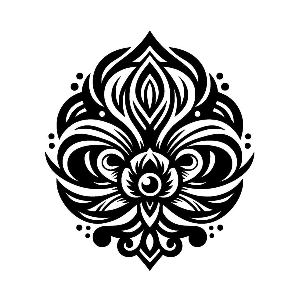 Symmetrical Black and White Floral Mandala Pattern with Intricate Details on a White Background, Evoking Calm and Balance. vector