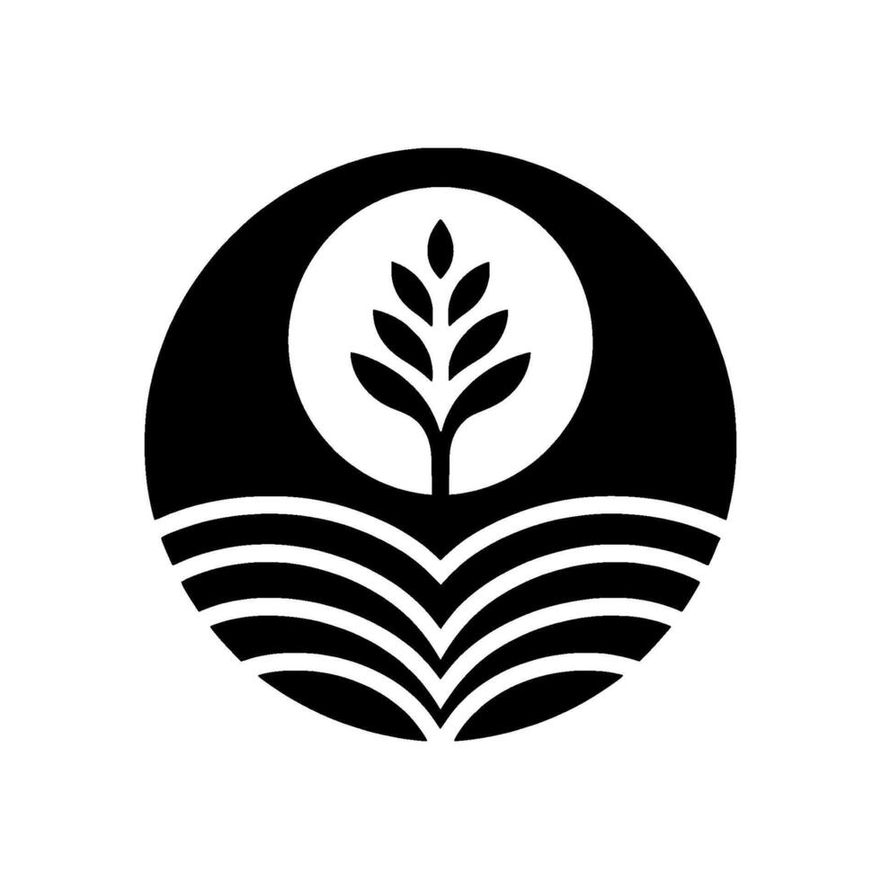 Symbolic Black and White Circular Depicting Wheat Stalk, Circle and Fields vector
